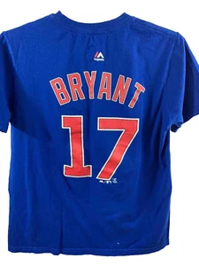 Camiseta azul Kris Bryant de los Chicago Cubs Majestic Kids #17 talla grande 14/16 - Imagen 1 de 3