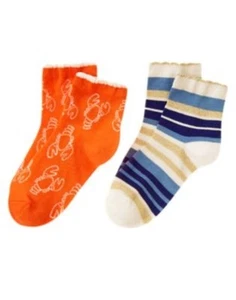 GYMBOREE CUTE ON THE COAST LOBSTER N STRIPE 2-pair OF GIRLS SOCKS S L NWT - Picture 1 of 1