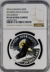 2014 SOARING EAGLE CANADA .999 SILVER 1 oz NGC PF69 Colorized $20 RARE! POP 8 - Picture 1 of 2