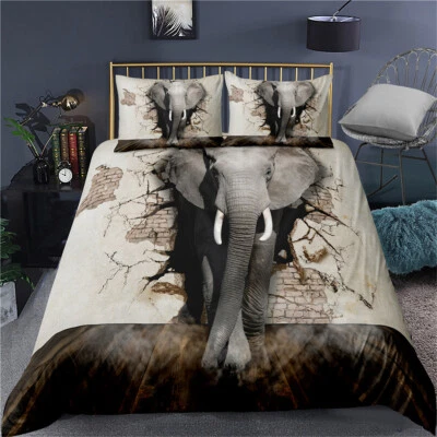 FANTASTIC QUILT Elephant Destroy Duvet Quilt Cover Set Single Double King Super King Bed