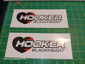 PAIR OF HOOKER BLACKHEART STICKERS ORIGINAL FROM HOLLEY NEW OLD STOCK - Picture 1 of 2