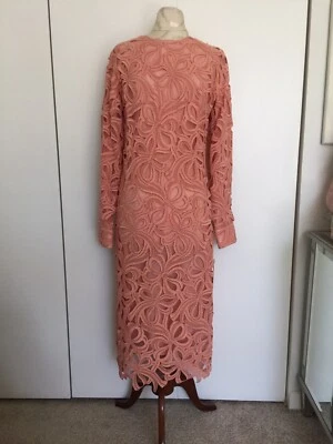 Vestido Rochas Mujer Salmón Melocotón Malla Encaje Apliques Talla 42 Foto 1 de 4