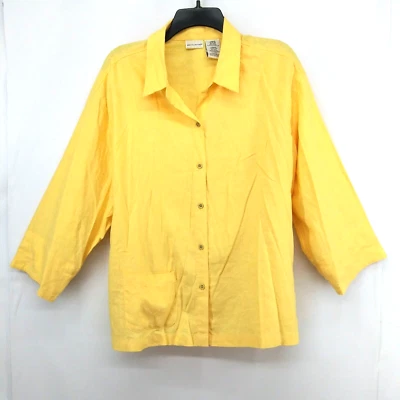 Белый олень рубашка женщин размер XL желтый льняной смеси блузка на пуговицах - Изображение 1 из 4