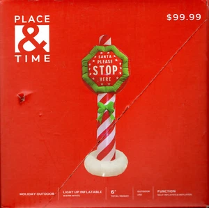 PLACE & TIME 1895-9643 INFLATABLE 6' SANTA PLEASE STOP HERE SIGN - NEW - Picture 1 of 1