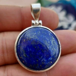 Pendente Boho Rotondo In Lapis Lazuli Blu In Argento Sterling 925 Regalo Per Lei - Foto 1 di 4