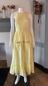 grembiule vintage anni 70 prateria copri abito giallo pinafore tasche volant - Foto 1 di 15