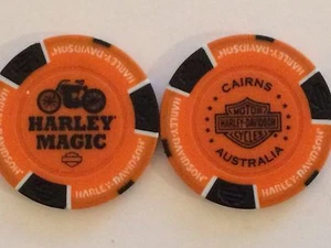 CAIRNS, AUSTRALIA MAGIC HARLEY DAVIDSON POKER CHIP (ORANGE & BLACK) - Bild 1 von 1