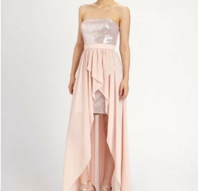 Y2k Prom Dress Mini Maxi Asymmetric Silver Pink Formal Fairy Hi Lo 2 Small XS - Image 1 of 4