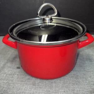 Unused CHANTAL Cookware Red Mini Stock Pot Pan with #17 W Lid 6.5” x 4.25” - Picture 1 of 4