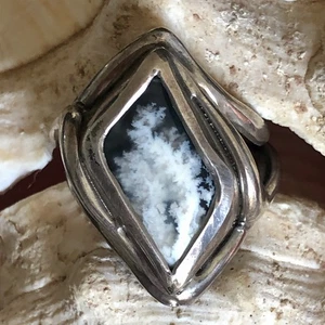 VTG Heavy 20g Navajo Sterling Silver Dentritic Agate Ring Signed K Mc Size 10 - Picture 1 of 14