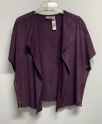 Кардиган CHICO'S размер 2 фиолетовый искусственная замша короткий рукав открытый золотая молния - размер L - Изображение 1 из 4