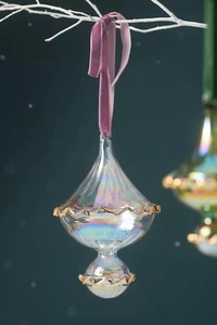 Anthropologie Clear Iridescent Ruffled Glass Bauble Ornament NWT - Picture 1 of 3