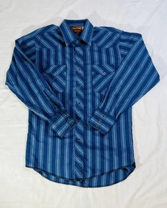 Rustler Shirt Mens Large Blue Western X-Long Tails Pearl Snap Cowboy 15 1/2 - Picture 1 of 5