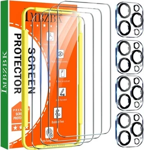 IMBZBK 4 Pack Screen Protector for iPhone 15 Pro Max Tempered Glass with 4 Pack - Picture 1 of 8
