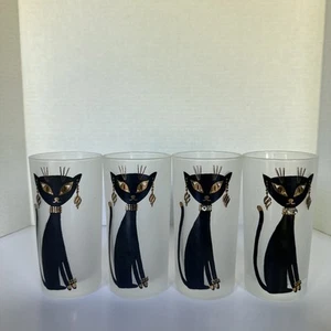 Vintage MCM 1960s Libbey Maida Armour Siamese Kool Kat Highball Frosted Tumblers - Picture 1 of 12