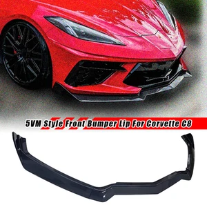 Front Bumper Lip Spoiler 5VM Style Fits For 20-25 Corvette C8 Gloss Black 3PCS - Picture 1 of 17