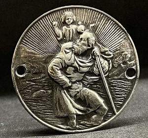 Italien 1930 ́ antike katholische Autoabzeichen Hl. Christophorus mit Jesuskind, silber - Bild 1 von 8