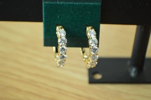 1.90ct Moissanite 3/4 Inch Hoop Earrings 18k Yellow Gold Plated over Fine Silver - Picture 1 of 10