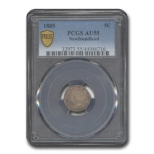 1885 Newfoundland Silver 5 Cents AU-55 PCGS - Picture 1 of 3