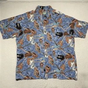 Vintage Reyn Spooner Hawaiian Shirt Mens XXL 2XL Blue Guitar AOP All Over Print - Picture 1 of 8