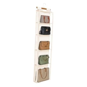 Hanging Handbag Purse Organizer with Zippers, 5 Mesh Shelves,Clear Slubbed - Picture 1 of 7
