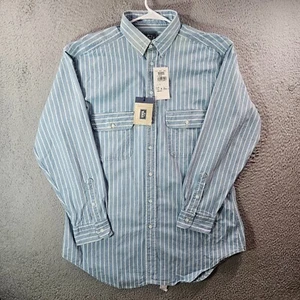 NWT Woolrich Shirt Men Large Button Up Long Sleeve Cotton Blue White Striped - Picture 1 of 12