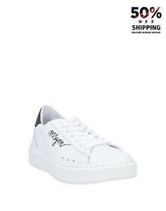 RRP€425 MSGM Leather Sneakers US7 UK4 EU37 White Logo Flat Made in Italy