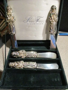 4 Godinger Silver Plate Santa Handle Butter Cheese Knives w Box - Picture 1 of 4