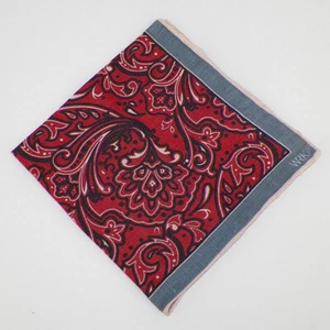 WRK Mens Red Slate Black PAISLEY Linen Pocket Square NWT - Picture 1 of 2