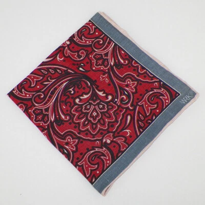 WRK Mens Red Slate Black PAISLEY Linen Pocket Square NWT - Image 1 of 2