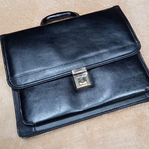 vintage Herren Ledertasche Aktentasche schwarz Leder dt. Marken Qualität Fächer - Bild 1 von 10
