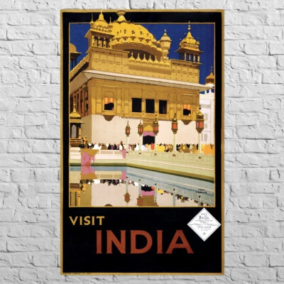 Poster Visit India, 1930 | 21x34" Big size | Travel Sikh Golden temple, Retro - Image 1 of 4