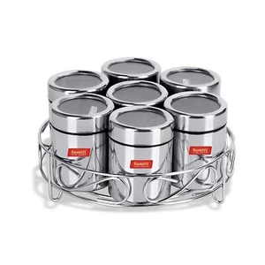 7in1 Stainless Steel See Through Lid Masala Stand Dry Fruit Stand with Spoons - Picture 1 of 6