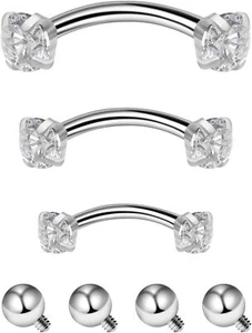 Internally Threaded Eyebrow Piercing Jewelry Surgical Steel Curved Barbell Tiny - Picture 1 of 6