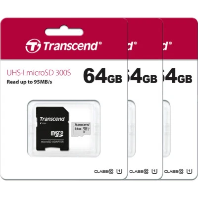 3 x Transcend Micro SD XC 64GB Class 10 Memory for Samsung, HTC LG  Android  - Image 1 of 3