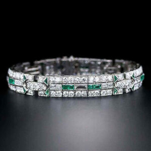 Estate Art Deco Engagement Bridal Bracelet Box Clasp 925 Silver 12.03Ct Cz Stone