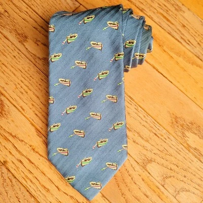 LANDS END Blue 100% Silk Necktie Row Boat Tie 60" Outdoor Made in U.S.A - Image 1 of 4