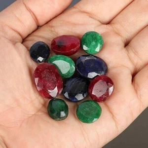 Natural Oval Shape 100CT  Emerald, Ruby, Sapphire Loose Mix Gemstone Lot 24N - Picture 1 of 4