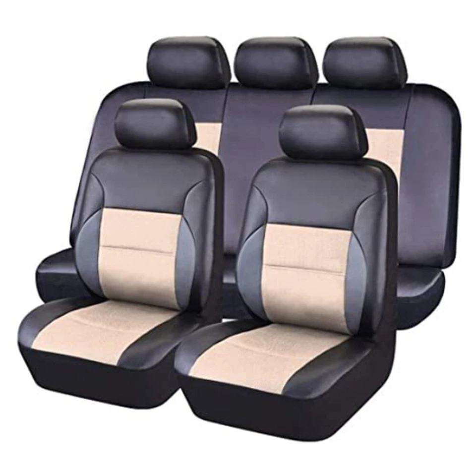 Seat Covers Full Set Front Rear PU Leather Protector For 5-Seats Car SUV Truck - Image 1 of 4