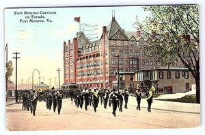 Fort Monroe Garrison on Military Band Parade Virginia Postcard A179 - Picture 1 of 2
