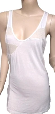 CLU Women's White/Gray/Beige Sheer Racerback Tank Top Size: M - Image 1 of 4