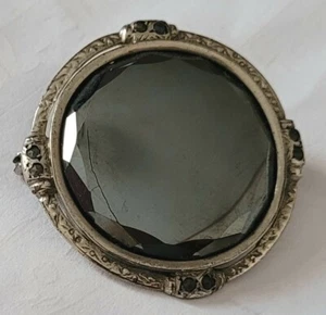 BROCHE VINTAGE ARGENT MASSIF POINÇON TETE DE SANGLIER HÉMATITE MARCASSITE # BX1 - Picture 1 of 6
