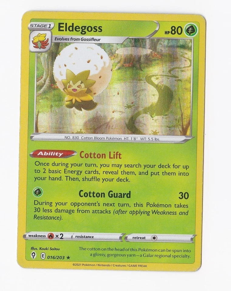 2021 Pokémon Stage 1 ELDEGOSS HP 80 016/203 Holo Evolves from Gossifleur - Image 1 of 1