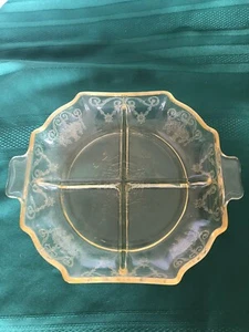 Gelbe Depression Glas Lorain "Korb" Design achteckig geteilt Relish Schale - Bild 1 von 4