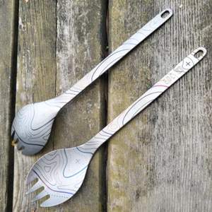 Colored titanium fork spoon outdoor camping soup spoon tableware map pattern - Picture 1 of 11
