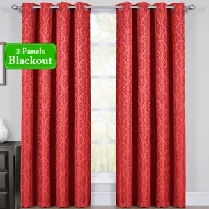 2 Panels 54x108" Ruby Red Hilton Grommet Window Thermal Blackout Curtains - Picture 1 of 7