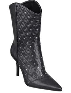 Nine West Vintage Designer Jolanda Studs Leather Black Mid Calf Heel Boots 7.5 - Picture 1 of 15