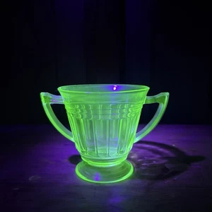 Vintage Uranium Vaseline Depression Glass Sugar Bowl Jeanette Cube Pattern 1930s - Picture 1 of 7