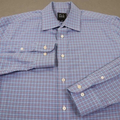 Jos A Bank Button Shirt Traveler Mens Medium Blue Pink Long Sleeve Check Dress - Image 1 of 4