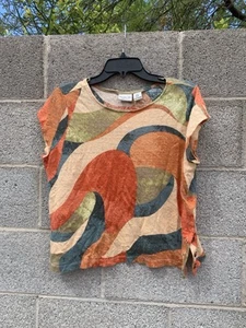 Rachel Zoe 100% Linen Top Cap Sleeve Boxy Geometric Boho Cruise Beach  Size XL - Picture 1 of 11
